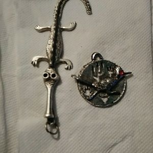 Alligator and roadrunner pendants